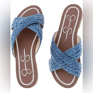 Jessica Simpson Blue and Brown Crisscross Sandals